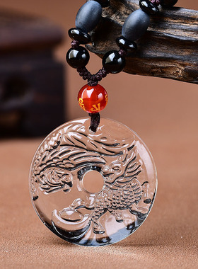 白水晶朱雀麒麟火凤凰八卦风水五行缺火缺木补火补土双补吊坠饰品