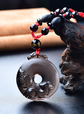 属兔黑曜石生肖饰品吊坠