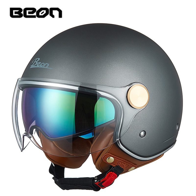 BEON双镜片摩托车半盔男女复古哈雷头盔四分之三盔四季夏季3C认证