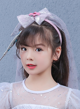 雪花儿童爱莎公主蓝色大蝴蝶结