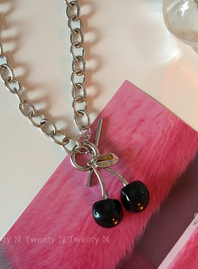 黑色樱桃车厘子银色小众项链