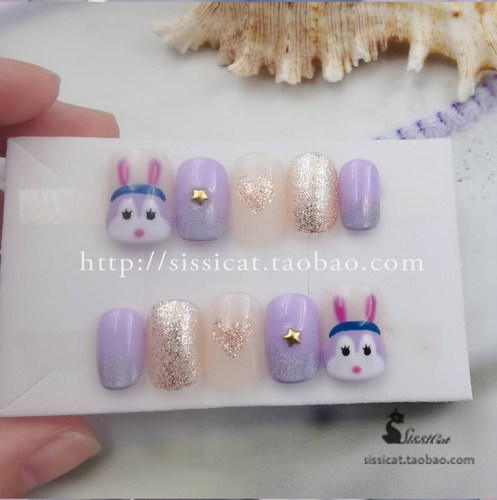sissicat美甲成品手工甲片拆卸穿戴卡通手绘星黛露兔卡哇伊短款 - 图0