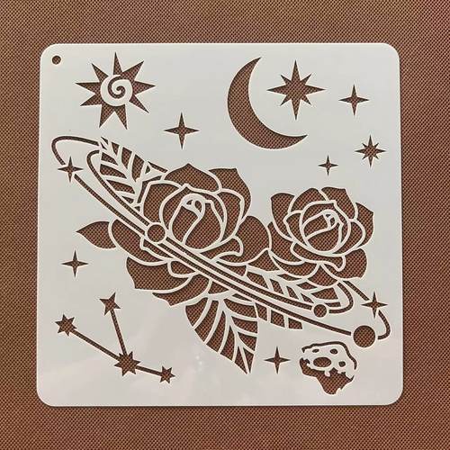 星空月亮蝴蝶花朵模板镂空丙烯画油画模具小学生文具工具绘画模板 - 图3