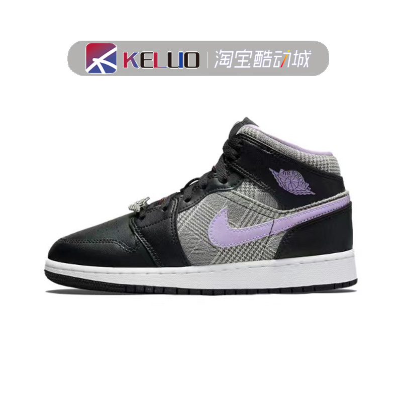 Air Jordan 1 Mid GS AJ1中帮 白蓝色千鸟格复古篮球鞋555112-401 - 图1