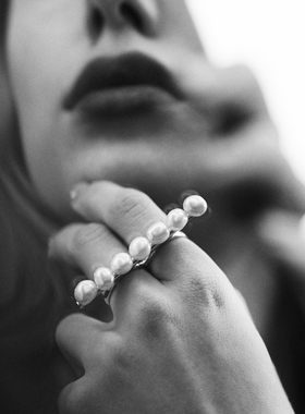 pearlona巴洛克珍珠长条双指戒指