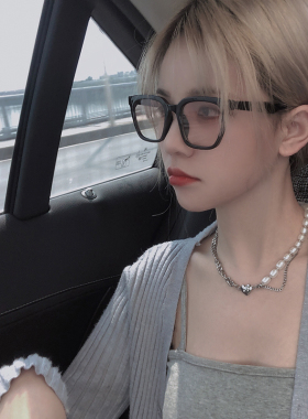 whyblue新款珍珠爱心女钛钢颈链
