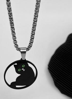 WHYBLUE小众设计歪头黑猫项链