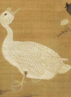 高清复刻明代吕纪狮头鹅图国画兼工带写工笔花鸟画艺术微喷装饰画