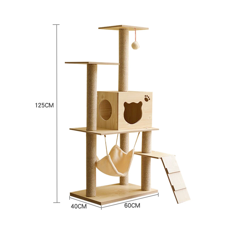猫爬架猫砂盆一体太空舱猫窝猫笼猫抓板实木猫架子猫跳台猫咪用q.-图1