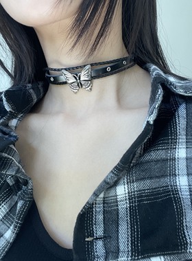 复古辣妹y2k蝴蝶黑色项圈