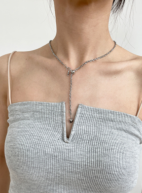 冷淡风银色可抽拉项链