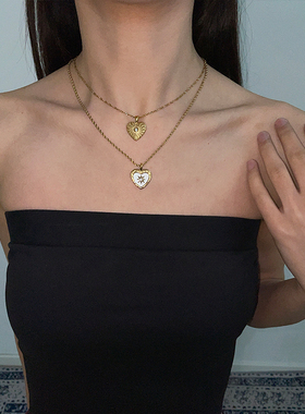 欧美风复古爱心叠戴项链