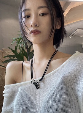 小众皮绳扣子不锈钢锁骨链