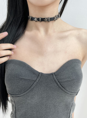 暗黑朋克五角星黑色皮质手链