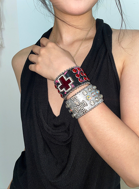 y2k朋克风十字架皮手环