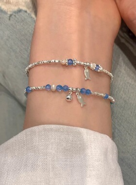 小鱼游～s925银多巴胺蓝色水晶小鱼手链女小清新甜美百搭小众手链