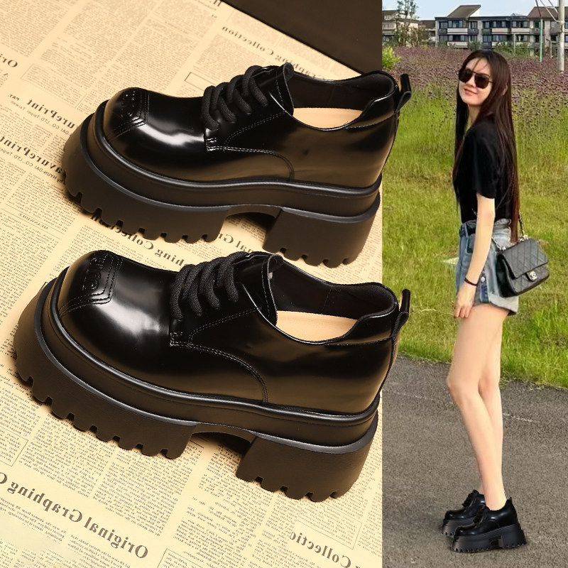 ZFCQ厚底内增高小皮鞋女款真皮2025秋小个子高跟方头白色休闲单鞋,淘宝优惠券,粉丝福利购,淘宝优惠卷