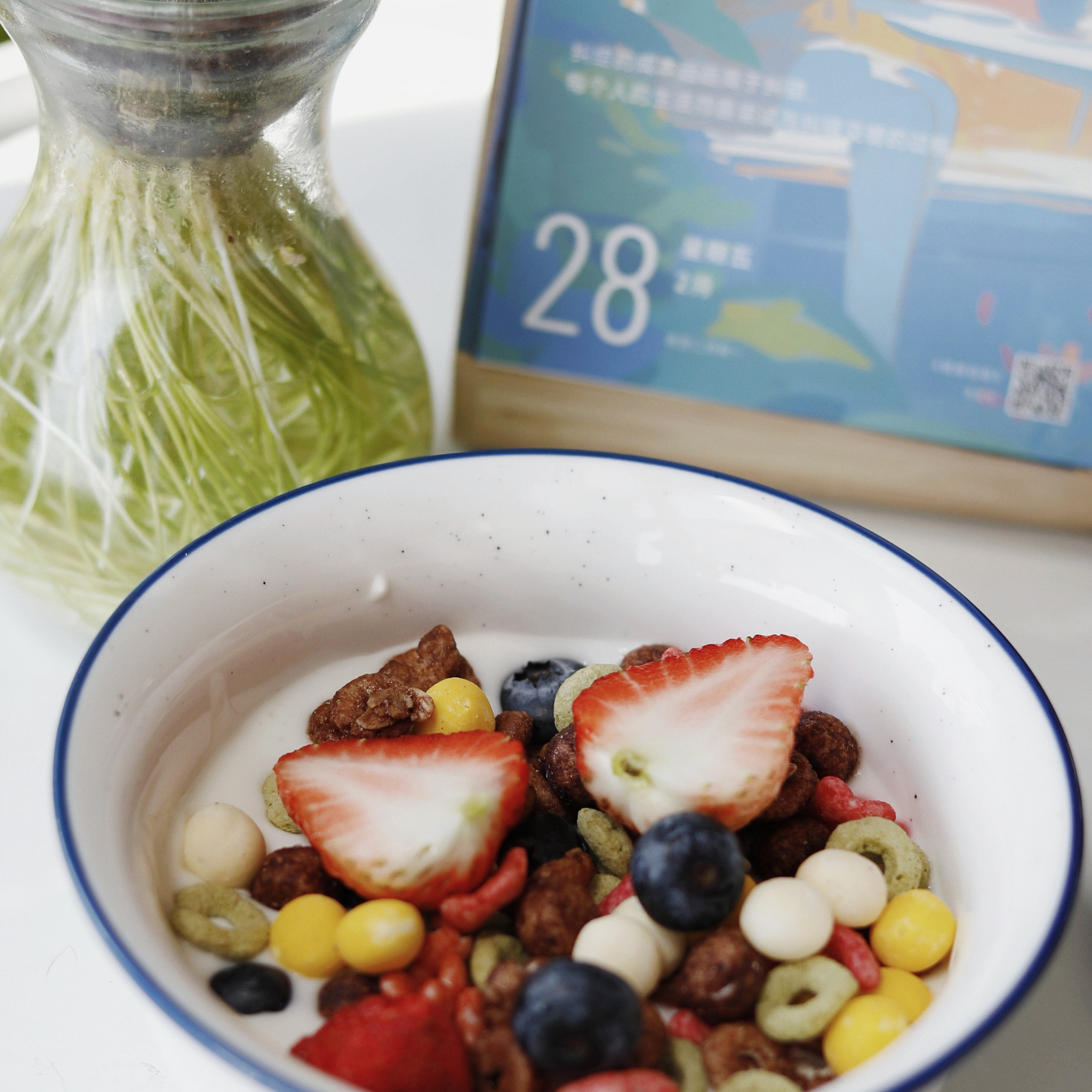 韩国EPOK蓝边小雀斑餐具椭圆盘深盘饭碗沙拉碗手工陶瓷泼墨简约风