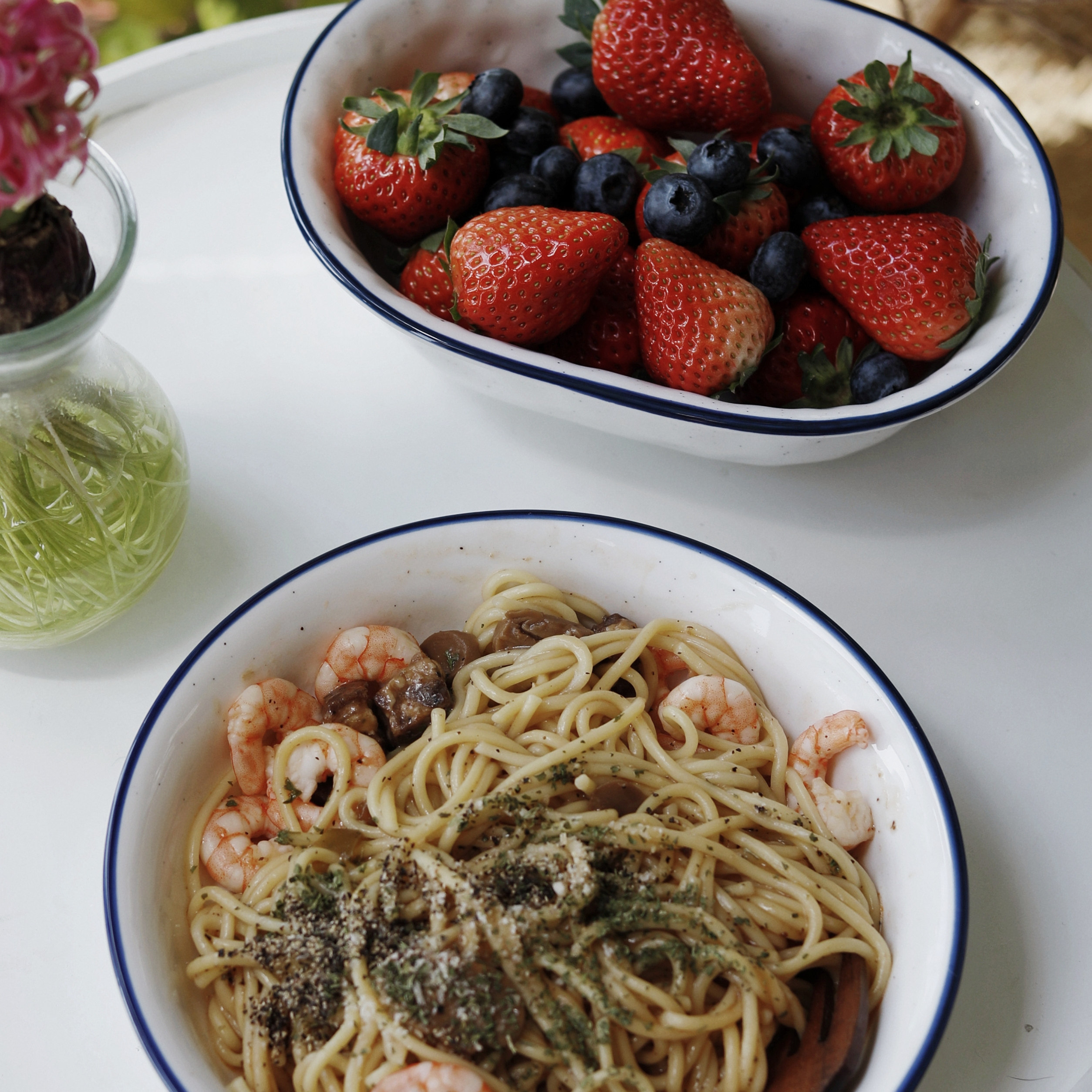 韩国EPOK蓝边小雀斑餐具椭圆盘深盘饭碗沙拉碗手工陶瓷泼墨简约风