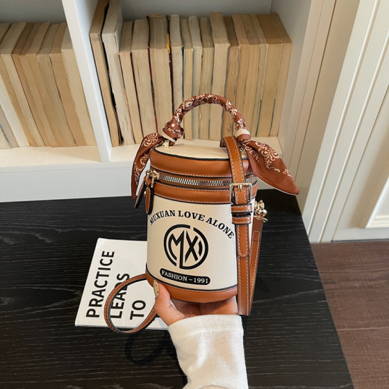 Retro letter print women's bucket bag crossbody handbag