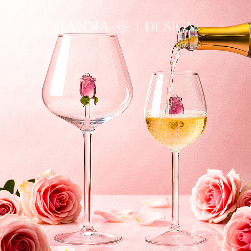 VIANNA丨瑰夏·RM立体玫瑰玻璃高脚杯设计感香槟杯红酒杯新婚礼物,淘宝优惠券,粉丝福利购,淘宝优惠卷