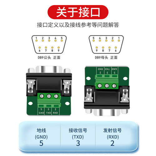 DB9免焊接串口模块RS232端子板 DR9公母头422接线柱 引出235脚 - 图2