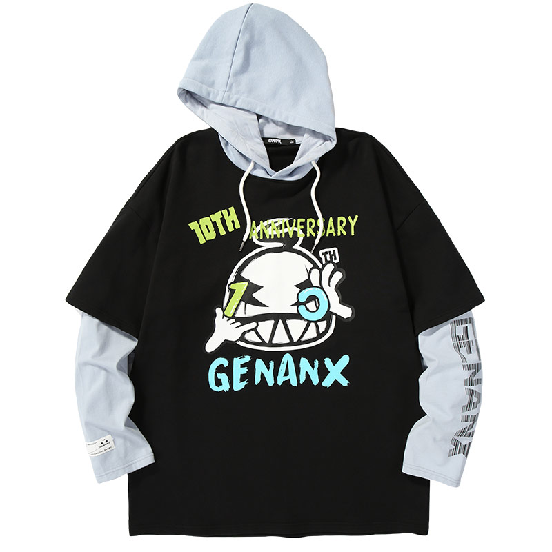 genanx闪电潮牌假两件拼接周年卫衣 genanx卫衣