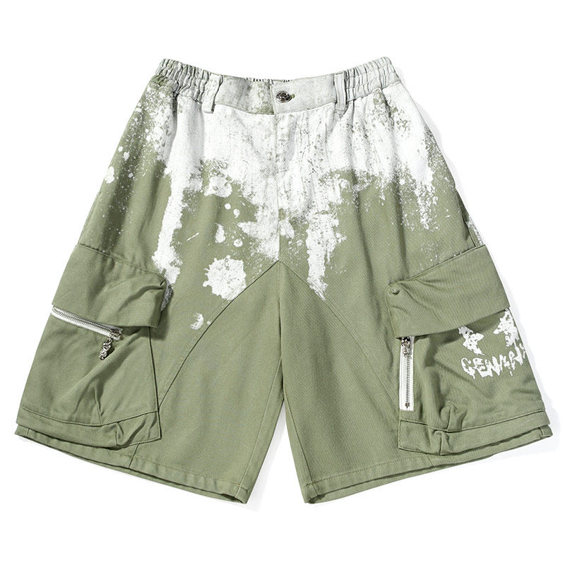 GENANX闪电潮牌夏季新款流漆效果水洗多口袋金属拉链宽松五分短裤,淘宝优惠券,粉丝福利购,淘宝优惠卷