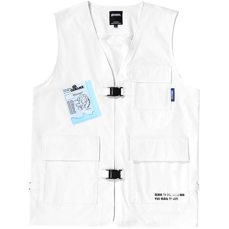 GENANX闪电潮牌多口袋插扣战术背心休闲秋季新款白色工装马甲男,淘宝优惠券,粉丝福利购,淘宝优惠卷