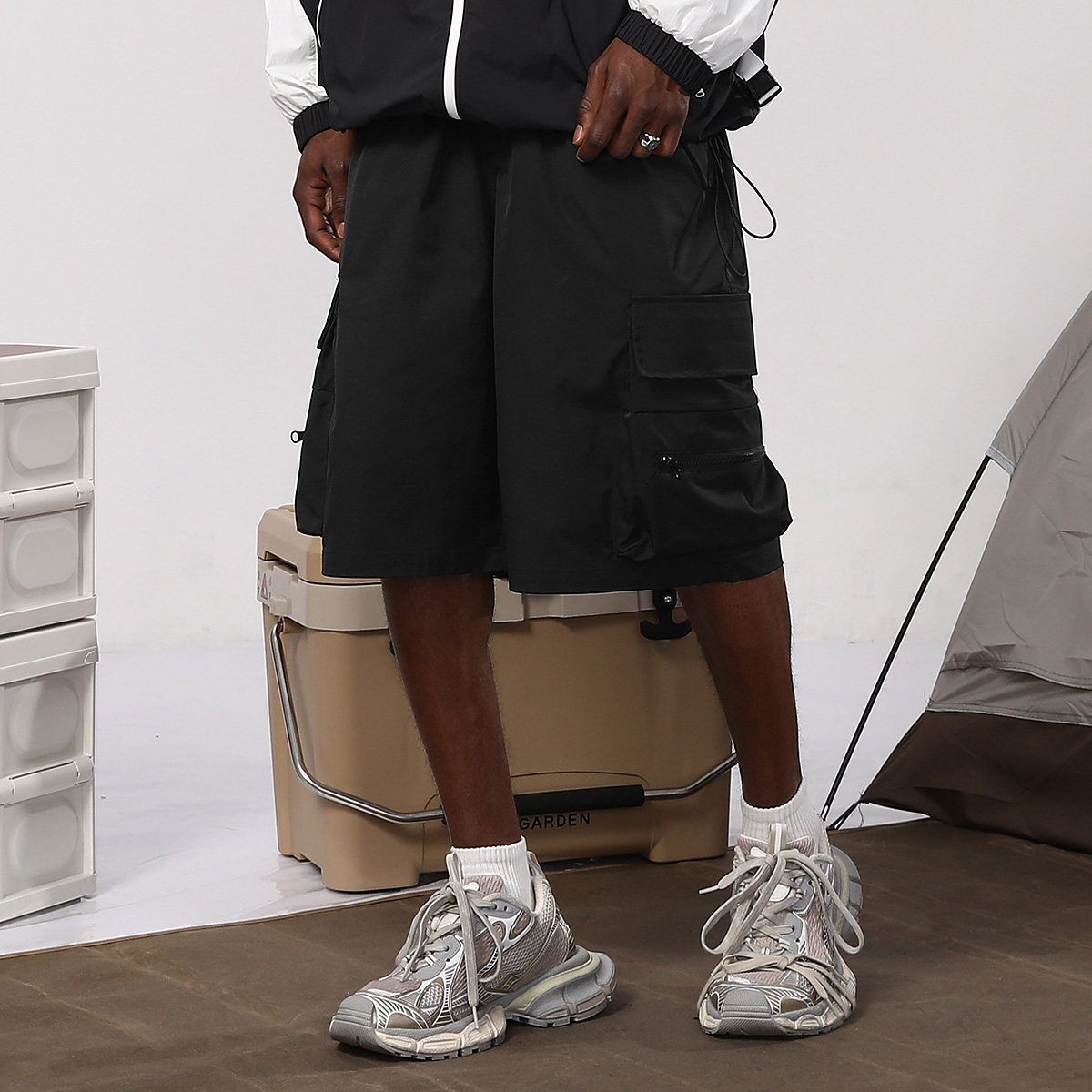 GENANX闪电潮牌夏新款美潮山系多口袋弹力绳卡扣裤腰宽松五分短裤,淘宝优惠券,粉丝福利购,淘宝优惠卷