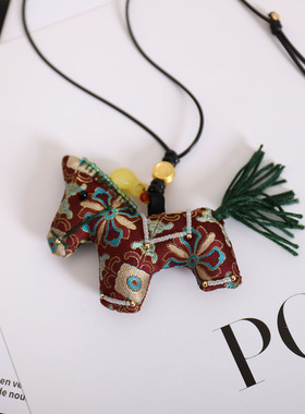 真丝宋锦马年马上有钱项链女款