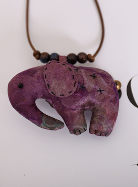 真丝香云纱国风立体大象项链