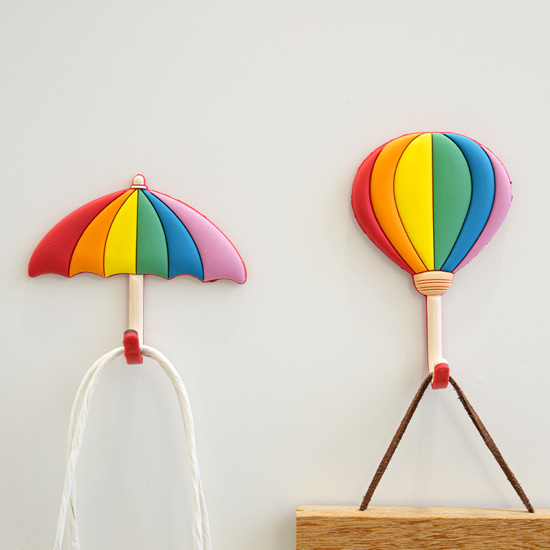 彩虹雨伞气球粘钩 免打孔创意可爱装饰挂钩 墙面贴饰收纳装饰品