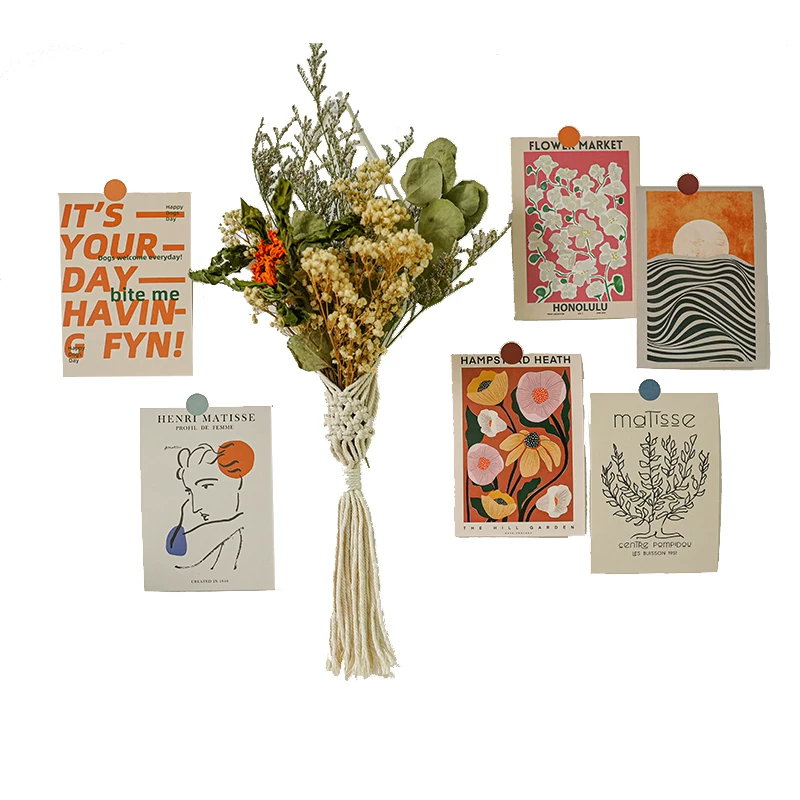Набор для настенного тюля с сухими цветамиIns? dry flower card tapestry kit bedroom living room wall decoration background wall hanging decoration bedside three -dimensional wall hanging