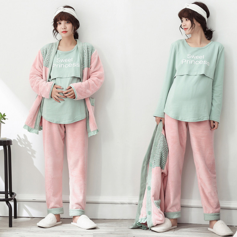月子服孕妇秋冬季珊瑚绒喂奶睡衣 sakurawolf家居服套装