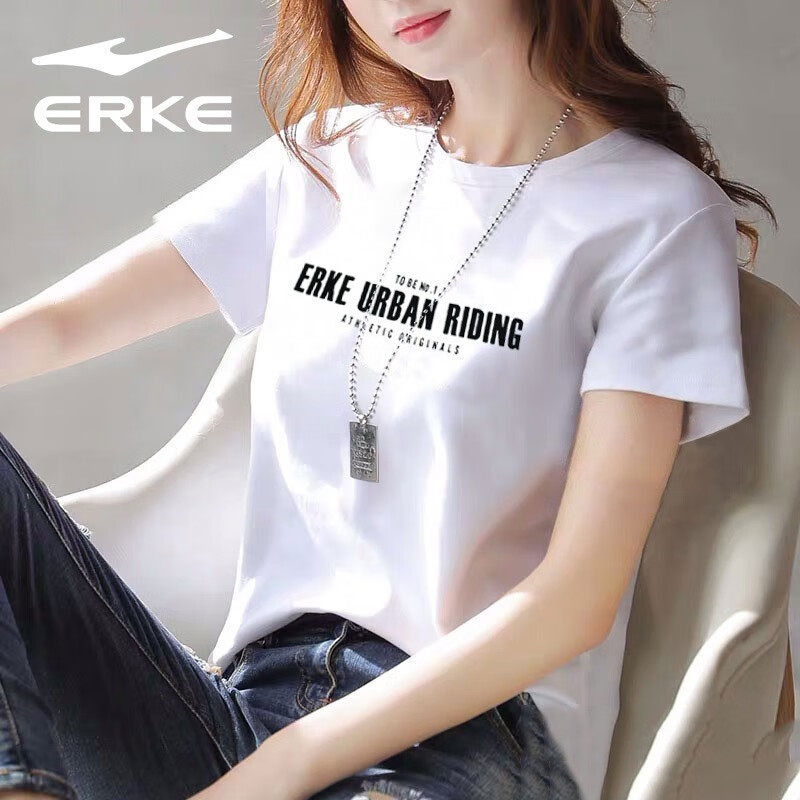 鸿星尔克透气速干女装夏季新款女士白色上衣短袖时尚百搭圆领t恤