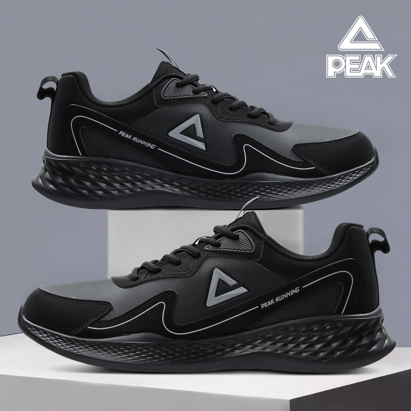 匹克男鞋运动鞋2025冬季新款白色皮面防水减震软底耐磨爸爸慢跑鞋 - 图0