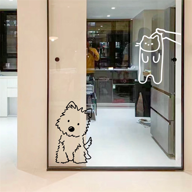 Pick up the kitten, cute animal, dog, interesting creative wall sticker, shop kitchen sliding glass door, advanced anti-collision