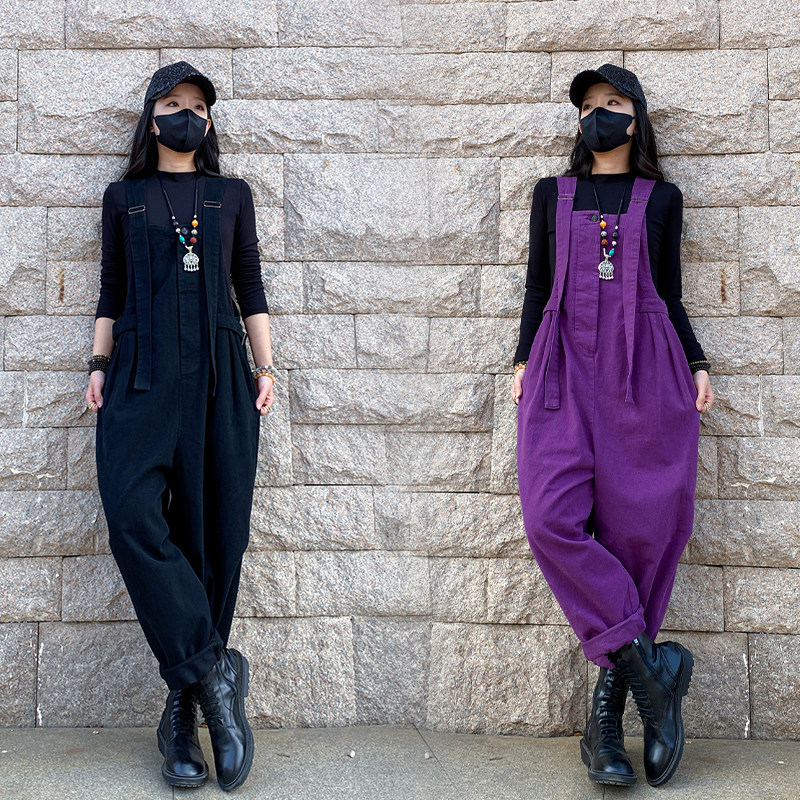 秋冬季新款大码女装胖mm工装背带裤休闲复古宽松显瘦吊带裤子女,淘宝优惠券,粉丝福利购,淘宝优惠卷