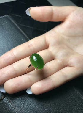 如意戒指成品简单18k菠菜碧玉