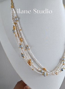 海水真多麻多层流苏款淡水keshi纯银串珠项链小众高级感纯银项链