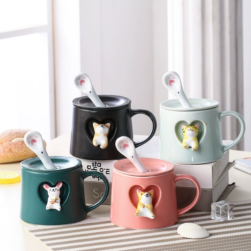 3d Трехмерная ручная чашка для животных джингджэнь творческая мультипликационная мультипликационная чашка чашка чашки чашки с крышкой ложкой с крышкой