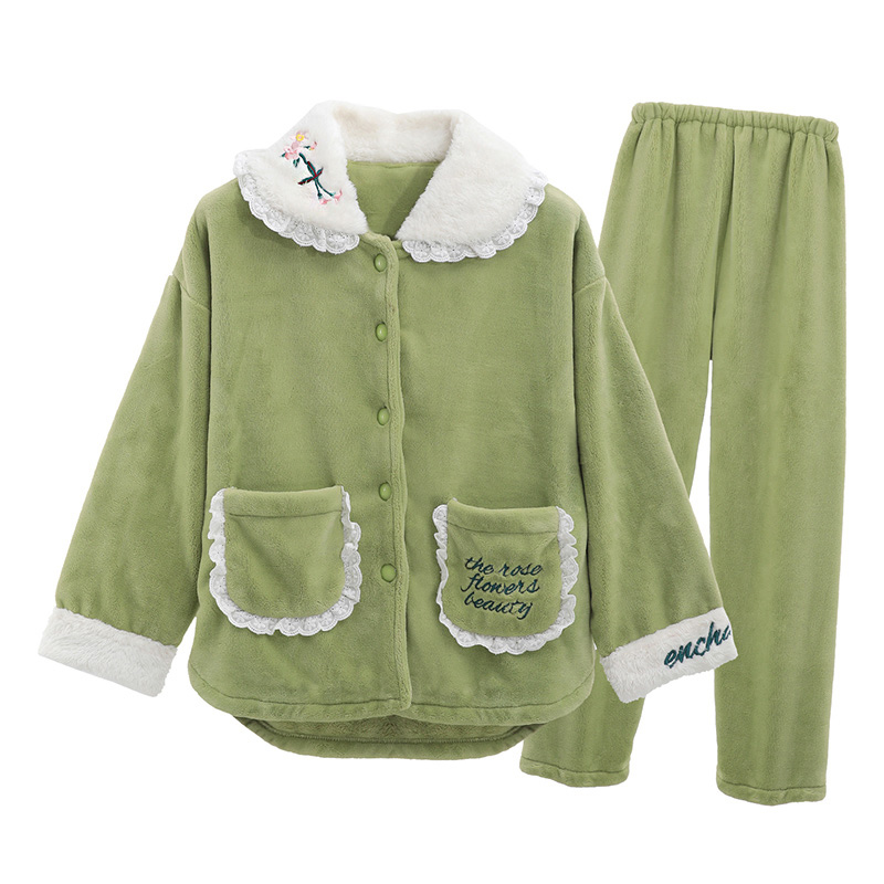 诺盾旗舰店秋冬季珊瑚绒睡衣女冬加厚加绒家居服冬款长袖法兰绒保暖春秋套装3
