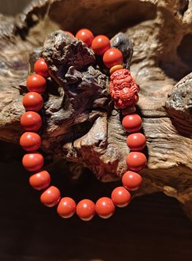 灵丹真朱砂高含量保真朱砂8mm素珠貔貅手串本命年转运珠护身手链