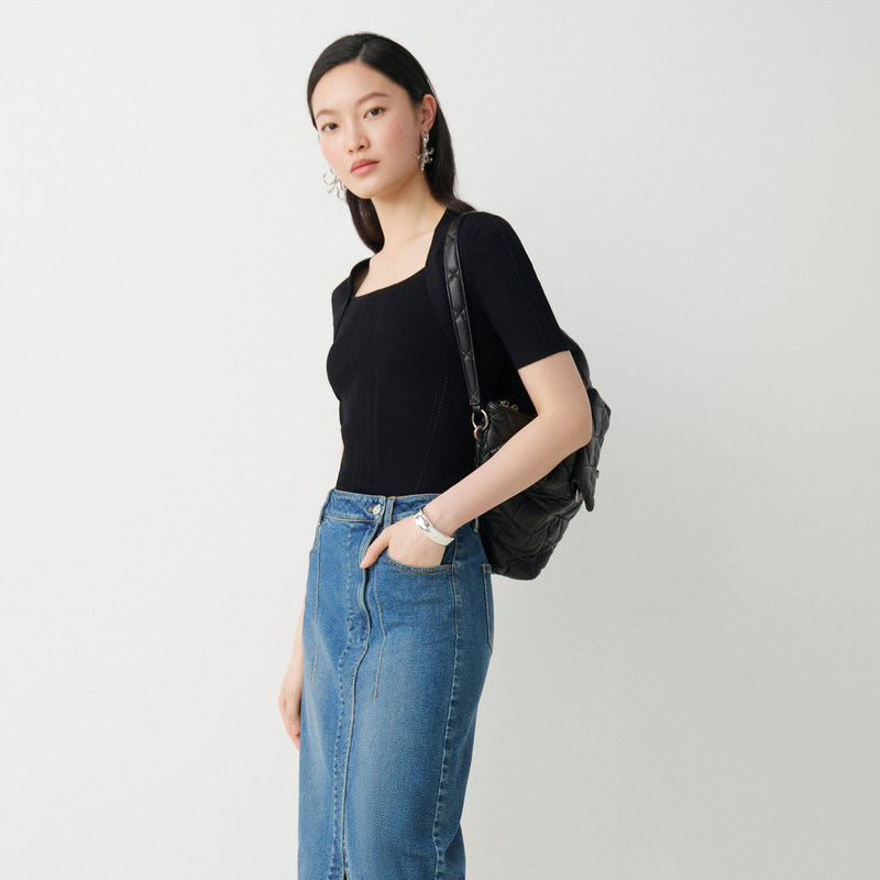 【商场同款】HPLY荷比俪秋季新款女收腰显瘦短袖假两件针织衫,淘宝优惠券,粉丝福利购,淘宝优惠卷