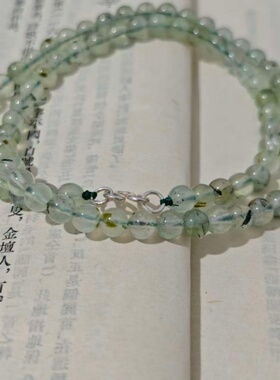5.5mm天然无优化葡萄石项链S925纯银M扣 手工串珠天然水晶项链