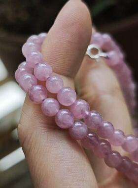 5.3mm天然紫马粉粉晶项链 纯手工串珠项链 S925纯银弹簧扣