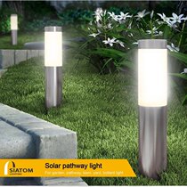 Stainless steel solar outdoor courtyard lamp cylindrical long cylinder floodlight garden waterproof ground insertion lamp LED lawn lamp