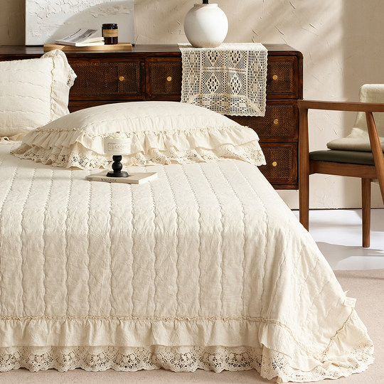 French linen and linen wide-brimmed French bed cover three-piece set can be matched with quilt cover, summer quilt, tatami and large kang cover