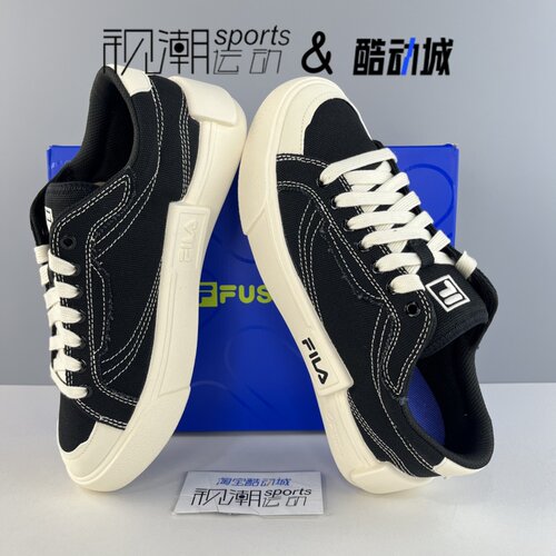 FILA斐乐POP一代 黑白男女防滑轻便休闲帆布板鞋T12M125107FBK - 图0